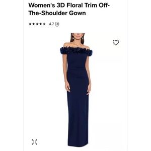 Xscape 3D Floral Trim Off-The-Shoulder Navy Gown